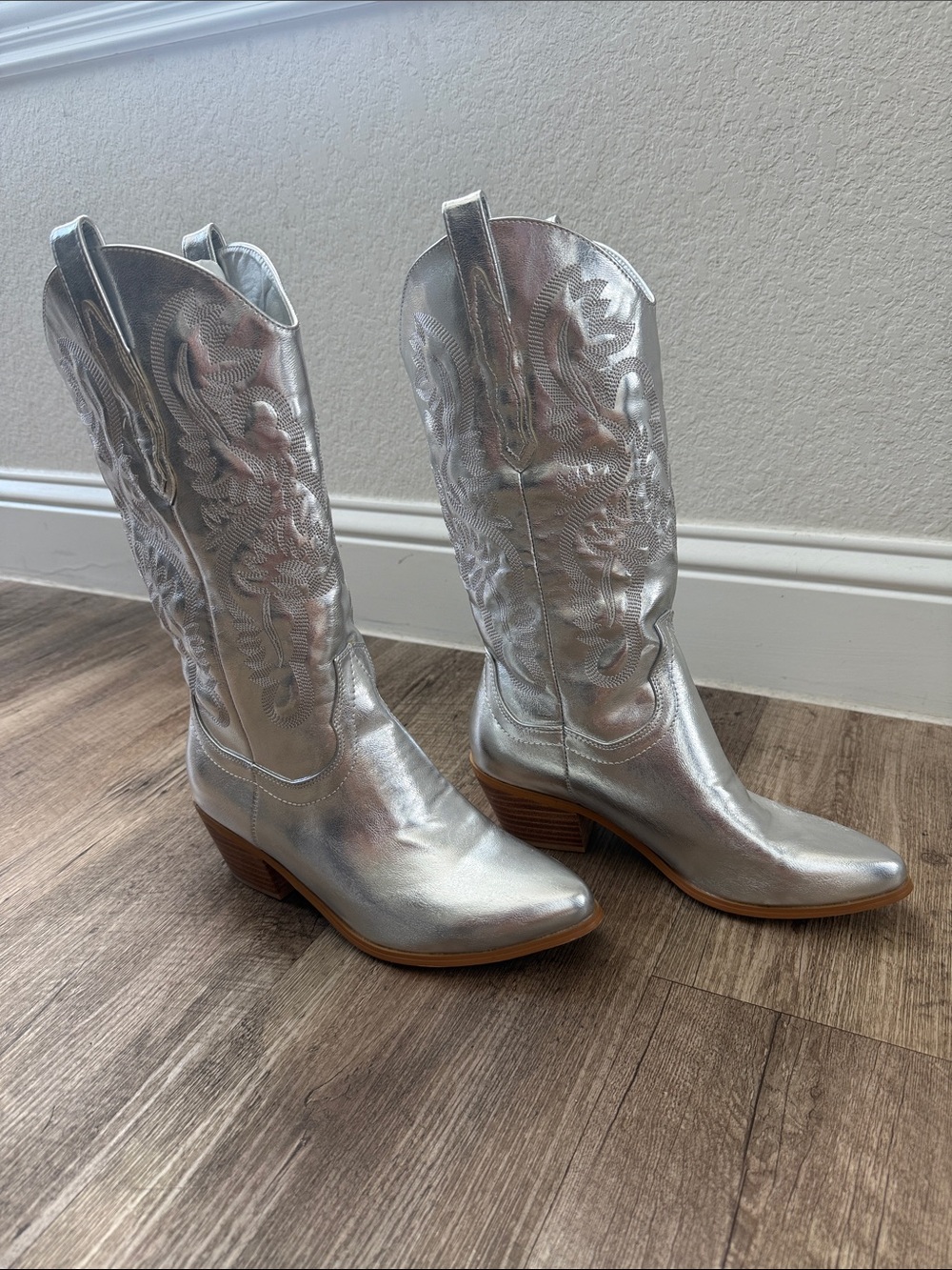 Silver Western-Style Mid-Calf Women's Boots